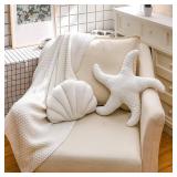 Newwiee 2 Pcs Starfish Pillow 14 x 11 Inch Seashell Throw Pillows 20 Inch Beach Starfish Shaped Throw Pillows Soft Home Decorative Pillow Cute Plush Coastal Decor for Bed Couch Living Sofa Room Decor