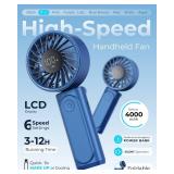 Handheld Fan, Portable Fan, 4000mAh Rechargeable Personal Fan, 180Â° Foldable Mini Desk Fan with 6 Wind Speed, LCD Digital Display, Lanyard as Neck Fan, Ultra Quiet, Pocket Size for Indoor Outdoor
