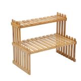 GURECOD 14.6\"/18.5\" 2 Tiers Bamboo Plant Stand Shelf,Desk Flower Pot Holder,Adjustable Desktop Shelf Display Organizer Ladder Rack for Office Decorate Storage Rack,Kitchen Rack (14.6\" Length)