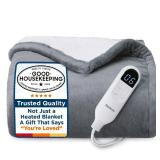 Bedsure Heated Blanket Throw Blanket - Fast Heating Electric Blanket, Soft Flannel Heated Throw with 4 Time Settings, 6 Heating Settings, Warm Gifts for Grandma & Grandpa (50x60 inches, Grey)