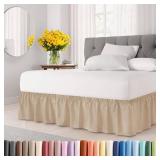 Wrap Around Dust Ruffle Bed Skirt - Cream - for Queen Size Beds with 12 Inch Drop - Easy Fit Elastic Strap - Adjustable Pleated Bedskirt w/Brushed Fabric - Wrinkle Free - for Women, Men, Kids & Teens
