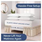 Wrap Around Dust Ruffle Bed Skirt - Cream - for Queen Size Beds with 12 Inch Drop - Easy Fit Elastic Strap - Adjustable Pleated Bedskirt w/Brushed Fabric - Wrinkle Free - for Women, Men, Kids & Teens