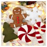 Memorywuu 5 Pcs Christmas Throw Pillows Xmas Tree Gingerbread Man Snowflake Pillow Stripe Candy Cane Peppermint Shape Cushion Stuffed Christmas Decoration for Home Sofa Bed Couch Party (Classic Color)