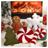 Memorywuu 5 Pcs Christmas Throw Pillows Xmas Tree Gingerbread Man Snowflake Pillow Stripe Candy Cane Peppermint Shape Cushion Stuffed Christmas Decoration for Home Sofa Bed Couch Party (Classic Color)