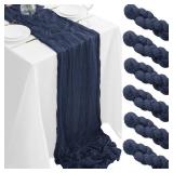 6Pack Navy Blue Table Runner 10FT Cheesecloth Table Runner 35x120inch Cheese Cloth Table Runners Rustic Boho Gauze Table Runners for Party Wedding Birthday Dining Bridal Baby Shower Decor