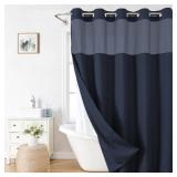 eachope Extra Long No Hooks Needed Linen Textured Shower Curtain with Snap-in Fabric Liner Set,White Hotel Luxury Decor Shower Curtains for Bathroom,Waterproof & Washable,71Wx86H,Navy Blue