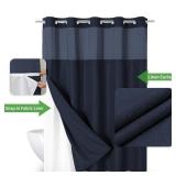 eachope Extra Long No Hooks Needed Linen Textured Shower Curtain with Snap-in Fabric Liner Set,White Hotel Luxury Decor Shower Curtains for Bathroom,Waterproof & Washable,71Wx86H,Navy Blue