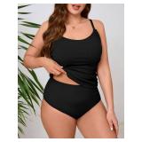 Beautife Womens Plus Size Tankini Swimsuits Tummy Control Full Coverage Two Piece Bathing Suits with High Waisted Bottom Black