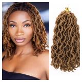 Blonde Faux Locs Crochet Hair 10 Inch 6 Packs Goddess Locs Crochet Hair for Black Women, Prelooped Short Gypsy locs Crochet Hair for kids Wavy Crochet Braids Dreadlocks Hair Extensions, 27#