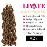 Blonde Faux Locs Crochet Hair 10 Inch 6 Packs Goddess Locs Crochet Hair for Black Women, Prelooped Short Gypsy locs Crochet Hair for kids Wavy Crochet Braids Dreadlocks Hair Extensions, 27#