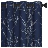 Deconovo Navy Blue Blackout Curtains, Living Room Curtain, Thermal Insulated Soundproof Drapes, Branch Silver Print, 52 x 84 Inch Long, Grommet Panels for Bedroom Office Nursery Home Decor, Set of 2