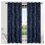 Deconovo Navy Blue Blackout Curtains, Living Room Curtain, Thermal Insulated Soundproof Drapes, Branch Silver Print, 52 x 84 Inch Long, Grommet Panels for Bedroom Office Nursery Home Decor, Set of 2
