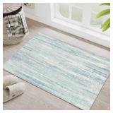 MUJOO Small Rug Washable,2x3 Area Rugs for Entryway Entry Entrance Bedroom Bathroom,Modern Abstract Low Pile Throw Rug,Front Door Mat Non Slip Accent Neutral Carpet Indoor Blue