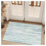MUJOO Small Rug Washable,2x3 Area Rugs for Entryway Entry Entrance Bedroom Bathroom,Modern Abstract Low Pile Throw Rug,Front Door Mat Non Slip Accent Neutral Carpet Indoor Blue