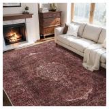 Burgundy Red 5x7 Area Rugs for Living Room Rug Bedroom Rug-Carpet Washable Distressed Vintage Dining Room Rugs for Under Table Soft Comfortable Non Slip