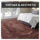 Burgundy Red 5x7 Area Rugs for Living Room Rug Bedroom Rug-Carpet Washable Distressed Vintage Dining Room Rugs for Under Table Soft Comfortable Non Slip