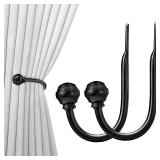 Hion Curtain Holdbacks Black 2pcs, Curtain Tiebacks Wall Mounted Curtain Hooks Holders for Drapes
