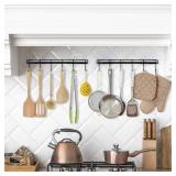 YiZhi Adhesive Wall Hooks Rack Kitchen Rail, Space Saving Utensil Holder No Drilling Wall Mounted Accessory Hanger with 6 Hooks for Kitchen Bathroom Bedroom Pack of 2 (Black)