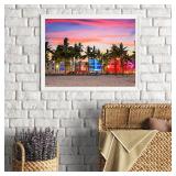 HMDIIMGE Diamond Painting Adult Painting Kits Miami Beach Florida Skyline Tree Travel Home Bedroom Living Room Art Wall Decoration 12x16 Inch