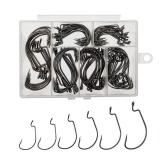Afmivs Worm Hooks for Bass Fishing Hooks, Bass Hooks Fishing, 6 Sizes Fishing Hooks Freshwater, Eagle Claw Hooks #1 1/0 2/0 3/0 4/0 5/0 Black High Carbon Steel with Portable Plastic Box