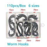 Afmivs Worm Hooks for Bass Fishing Hooks, Bass Hooks Fishing, 6 Sizes Fishing Hooks Freshwater, Eagle Claw Hooks #1 1/0 2/0 3/0 4/0 5/0 Black High Carbon Steel with Portable Plastic Box