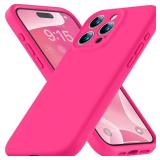 Ktele Compatible with iPhone 15 Pro Max Case, Silicone Upgraded [Camera Protection] [Soft Microfiber Lining] Full Covered Slim Gel Rubber Case iPhone 15 ProMax 6.7 inch - Hot Pink