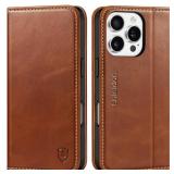 SHIELDON Wallet Case for iPhone 16 Pro 6.3\" 2024, Genuine Leather Folio Magnetic Closure RFID Blocking Card Holder Kickstand Full Protection Phone Case Compatible with iPhone 16 Pro - Retro Brown
