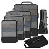 BAGAIL 4 Set/6 Set/8 Set Compression Packing Cubes Travel Accessories Expandable Packing Organizers (Half Mesh, 6-Black)