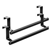 Mosuch Stainless Steel Over Door Towel Rack Bar Holders for Universal Fit on Over Cabinet Cupboard Doors 2 Pack (Black)