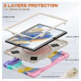 360 Rotation Galaxy Tab A8 10.5\" Case Sturdy Cover Rotate Ring Stand Shoulder Carrying Strap Hand Strap Rugged Children Adults Outdoor Case, Colourful Pink