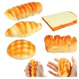 Foilswirl 5 Pcs Bread Stress Toy Soft Toast Bread Shape Toy Slow Rising Toy Anxiety Relief Food Toy for Kids Adult Tricky Funny Birthday Gifts Simulation Fake Food Stress Toy Balls(Style 1)
