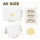 PATIKIL White 4x6 Blank Cards and Envelopes, V Flap A6 Envelopes with Cardstock & Gold Stickers Small for Greeting Cards Wedding Greeting Birthday Invitations Letter Mailing