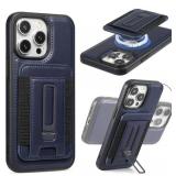 Bullroye Detachable Card Holder for iPhone 16 Pro Case Leather with Stand, fits for MagSafe, Adjustable Kickstand Wallet,Strong Magnetic Leather Case with Screen Protector (Navy, IP16 Pro-6.3inch)