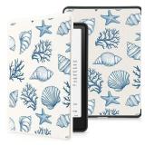 MAYCARI Slim Case for 6\" All-New Kindle 11th Generation 2024/2022 Released Case with Hand Strap, Premium PU Leather Protective Case Cover with Auto Sleep/Wake for Kindle 2024/2022 - Blue Conch Shell
