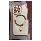OOK Magnatic Case for iPhone 13 Pro Case [Compatible with MagSafe] Full Camera Lens Protector Gold Electroplate Edge Soft TPU Shockproof Protective Phone Case for Women Men 6.1 Inch - White