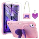 WESADN for iPad Air 5th Generation Case iPad Pro 11 Inch Case 4th/3rd/2nd/1st with Screen Protector/Butterfly Kickstand/Strap/Keychain/Pencil Holder for Kids Girls Cases for iPad Air 4 Pink Purple