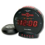 Sonic Bomb Dual Extra Loud Alarm Clock with Bed Shaker, Black | Sonic Alert Vibrating, Heavy Sleepers, Battery Backup | Wake with a Shake