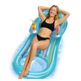 Inflatable Pool Float Lounge Adults â Water Lounger with Double Cup Holders & Backrest, 4.65FT Floats Raft Floating Chair,Transparent Blue Glitter Pool Floatie Raft for Swimming Pool, Beach, Lake