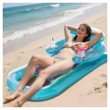 Inflatable Pool Float Lounge Adults â Water Lounger with Double Cup Holders & Backrest, 4.65FT Floats Raft Floating Chair,Transparent Blue Glitter Pool Floatie Raft for Swimming Pool, Beach, Lake