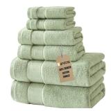Marvione Bath Towels Set 6 Piece, 100% Turkish Cotton Highly Absorbent and Soft Towels for Bathroom 2 Bath Towels 2 Hand Towels 2 Washcloths, Sage Green