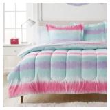 dream FACTORY Tie Dye Stripe 5-Piece Microfiber Bag Comforter Bedding Set Super Soft-Twin, Purple Multi,2D871601MU