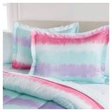 dream FACTORY Tie Dye Stripe 5-Piece Microfiber Bag Comforter Bedding Set Super Soft-Twin, Purple Multi,2D871601MU