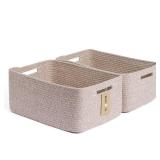 MiniArk Large Storage Baskets for Shelves, Closet Organizers Bins for Clothes Blanket Towels, Baby Nursery, Toy Baskets Box, Woven Rope Baskets, 17 x 13 x 7.5â, 2 Packs Mixed Brown