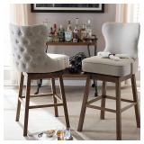 Gradisca Modern And Contemporary Wood Finishing Upholstered Barstools Set Of 2 Light Beige - Baxton Studio -Retail- $328.00