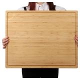 Extra Large 100% Organic Bamboo Cutting Board, 24x18 Inch Butcher Block Chopping/Carving Board with Handle and Juice Groove for Turkey, Meat, Vegetables, BBQ (XXL, 24\" x 18\"ï¼
