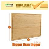 Extra Large 100% Organic Bamboo Cutting Board, 24x18 Inch Butcher Block Chopping/Carving Board with Handle and Juice Groove for Turkey, Meat, Vegetables, BBQ (XXL, 24\" x 18\"ï¼