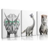 3 Pcs Sketch Dinosaur Nursery Wall Art Minimalist Dinosaur Read Posters Prints Black and White Trex Reading Printing Triceratops Pictures Wall Decor for Boys Room Classroom Library(12X16in Canvas)