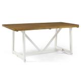 Walker Edison Modern Solid Wood Trestle Dining Table  Rustic Oak/White
