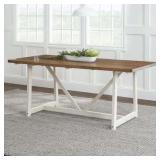 Walker Edison Modern Solid Wood Trestle Dining Table  Rustic Oak/White