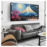 Kepgonegu Large Canvas Wall Art for Living Room Bedroom Blue Van Gogh Wall Art The Same Style Painting Starry Night Mount Fuji Cherry Landscape Modern Hand-painted Oil Painting Size 30x60